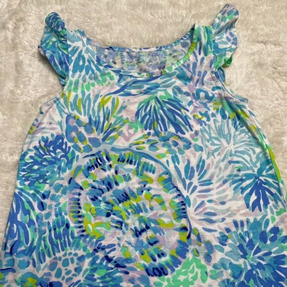 Lilly Pulitzer Girl's Blue Green Ella Shell of a Party Print Dress Size Small - Picture 2 of 6